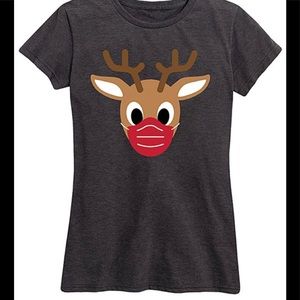 Heather charcoal masked reindeer relaxed tee for women